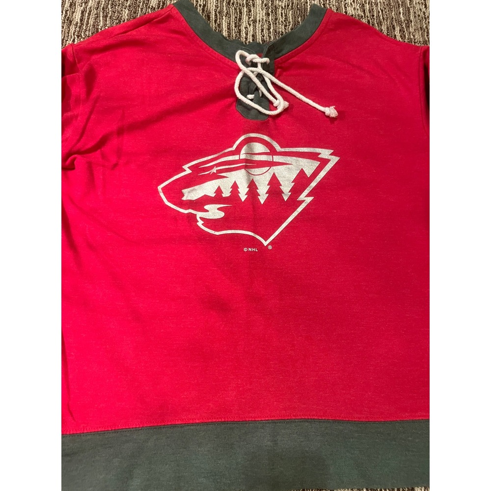 NHL Minnesota Wild Lace Up Sweatshirt Red Green Womens Medium Hockey Pullover